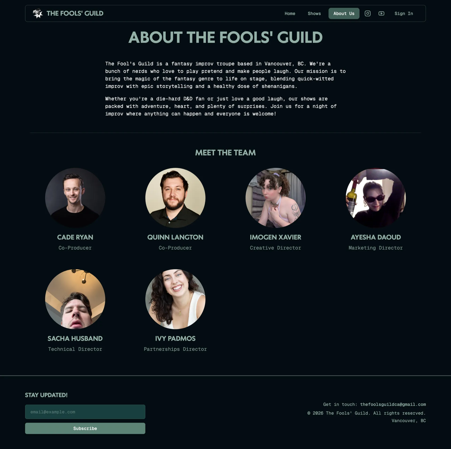 Meet the team grid on the Fools' Guild about page