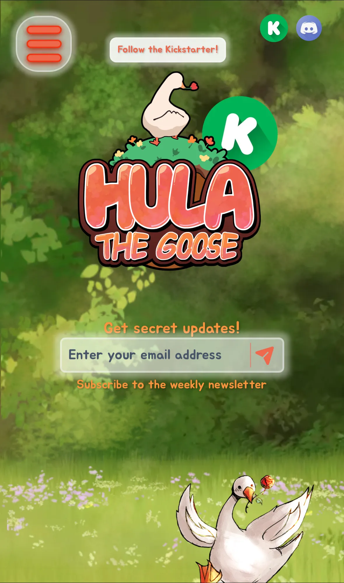 Hula the Goose mobile homepage
