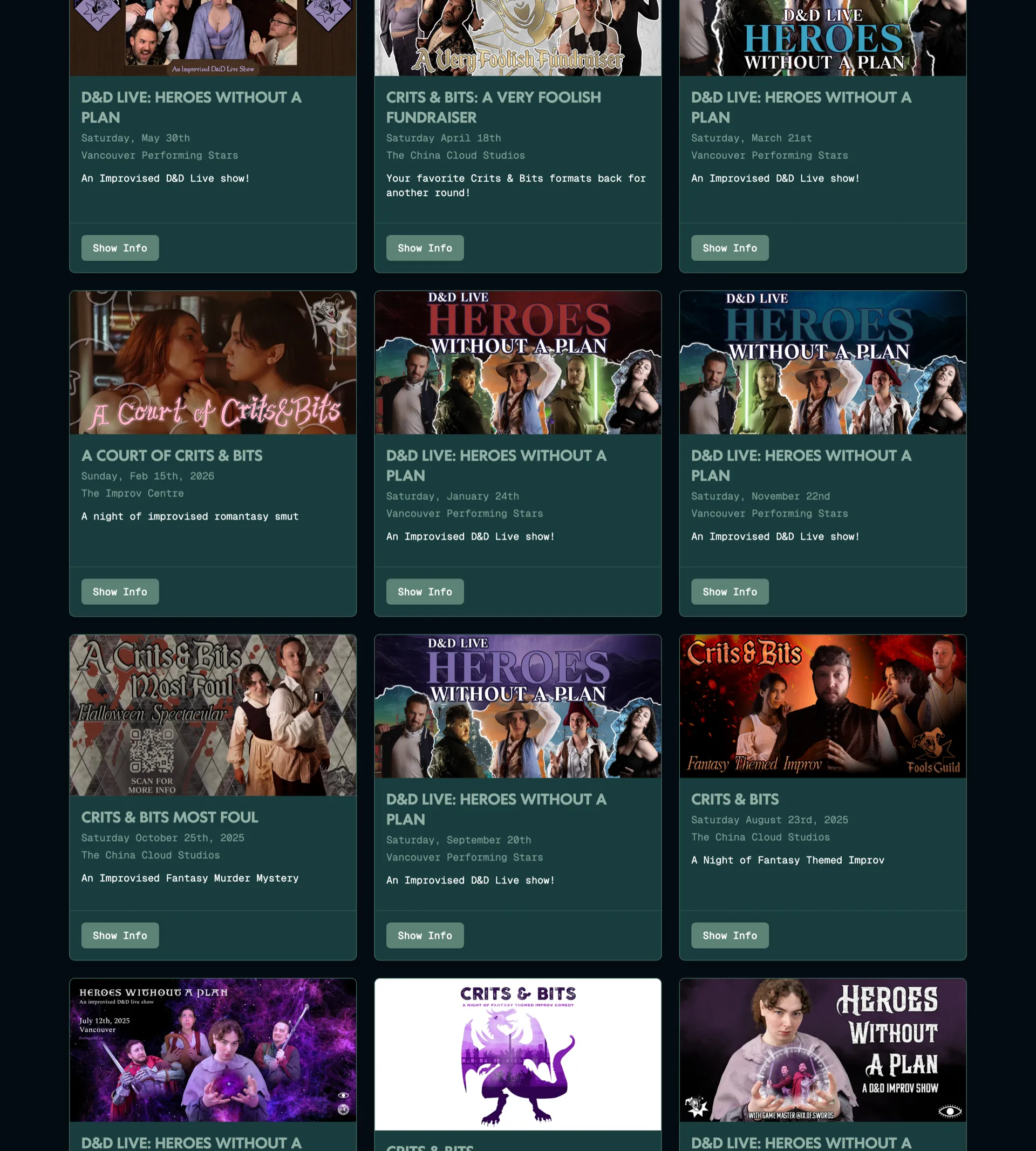 Upcoming and past shows archive on foolsguild.ca